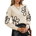 thumbnail image 1 of Women'S Off Shoulder Cable Knit Sweaters in Fall Pullover Cute Flower Crew Neck Long Sleeve Trendy Sweater Apricot Color L, 1 of 9