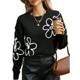 thumbnail image 1 of Women'S Off Shoulder Cable Knit Sweaters in Fall Pullover Cute Flower Crew Neck Long Sleeve Trendy Sweater Black M, 1 of 8