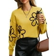 thumbnail image 1 of Women'S Off Shoulder Cable Knit Sweaters in Fall Pullover Cute Flower Crew Neck Long Sleeve Trendy Sweater Yellow M, 1 of 8