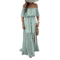 thumbnail image 1 of Women'S Off Shoulder Dot Maxi Dress Ruffle Corset Tassel High Waist Sundress Split Solid Casual Long Dress Gray Green XL, 1 of 8