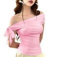 thumbnail image 1 of Women'S Off Shoulder Double Lined Crop Tops 2025 Going Out Sleeveless Asymmetrical Y2k Tops Pink M, 1 of 7