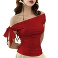 thumbnail image 1 of Women'S Off Shoulder Double Lined Crop Tops 2025 Going Out Sleeveless Asymmetrical Y2k Tops Red L, 1 of 4