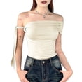 thumbnail image 1 of Women'S Off Shoulder Double Lined Crop Tops 2025 Going Out Sleeveless Asymmetrical Y2k Tops  S, 1 of 8