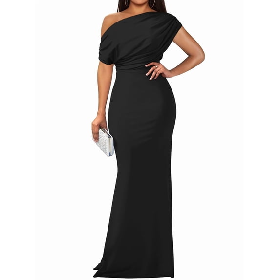 Women'S Off Shoulder Elegant Sleeveless Bodycon Long Formal Party Evening Dress Black M