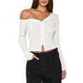 thumbnail image 1 of Women'S Off-Shoulder Long Sleeve Front Open Cropped Cardigan Button Shirt Autumn Tops Cream White L, 1 of 6