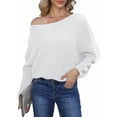 thumbnail image 1 of Women'S Off Shoulder Long Sleeve Solid Color Knitted Sweater Casual Loose Fall Trendy Pullover Tops White XL, 1 of 8