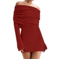 thumbnail image 1 of Women'S Off Shoulder Mini Skirt Bodycon Long Sleeve Crochet Out Going Mesh Elegant Sweater Dress Red M, 1 of 7