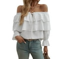 thumbnail image 1 of Women'S Off Shoulder Ruffle Trendy Summer Fashion Long Sleeve Blouse Sexy- Dressy Casual Outfits Layered Tops White S, 1 of 7