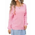 thumbnail image 1 of Women'S Off Shoulder Sweaters Long Sleeve Drop Shoulder Waffle Knit Pullover Sweater Tops with Pockets Pink L, 1 of 8