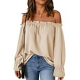 thumbnail image 1 of Women'S Off Shoulder Top Ruffle Long Sleeve Chiffon Blouse Casual Loose Shirts  XXL, 1 of 5