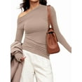 thumbnail image 1 of Women'S Off Shoulder Tops Dressy Long Sleeve Asymmetrical Slim Fit Going Out Fall Blouse Ruched Shirts Camel XS, 1 of 6