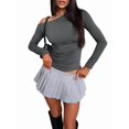 thumbnail image 1 of Women'S Off Shoulder Tops Dressy Long Sleeve Asymmetrical Slim Fit Going Out Fall Blouse Ruched Shirts Dark Gray S, 1 of 8
