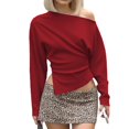 thumbnail image 1 of Women'S Off Shoulder Tops Dressy Long Sleeve Asymmetrical Slim Fit Going Out Fall Blouse Ruched Shirts Red L, 1 of 9