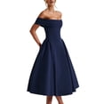thumbnail image 1 of Women'S Off the Shoulder Cocktail Maxi Dress Sleeveless Casual A Line Elegant Flowy Formal Dresses Navy Blue M, 1 of 9