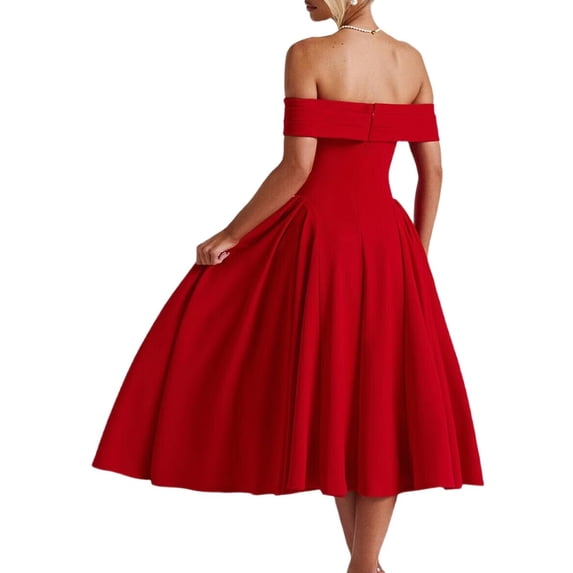 Women'S Off the Shoulder Cocktail Maxi Dress Sleeveless Casual A Line Elegant Flowy Formal Dresses Red M
