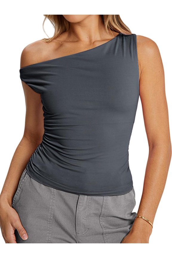 Women'S Off the Shoulder Crop Top Sleeveless Stretchy Bodycon Tank Y2K Sling T-Shirt for Summer Dark Gray M