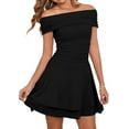 thumbnail image 1 of Women'S Off the Shoulder Mini Dress Ruffle Hem Ruched Corset Short Cocktail Party Dresses Black L, 1 of 7