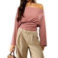 thumbnail image 1 of Women'S Off the Shoulder Striped Sweaters Oversized Long Sleeve Knit Pullover Tops Red S, 1 of 9