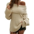 thumbnail image 1 of Women'S Off the Shoulder Sweater Oversized Batwing Sleeve Loose Pullover Sweaters Tops Apricot Color XL, 1 of 9