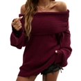 thumbnail image 1 of Women'S Off the Shoulder Sweater Oversized Batwing Sleeve Loose Pullover Sweaters Tops Wine Red M, 1 of 9