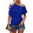 thumbnail image 1 of Women'S Off the Shoulder Top Short Sleeve Cutout Asymmetrical Neck T Shirt Blue XXL, 1 of 4