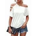 thumbnail image 1 of Women'S Off the Shoulder Top Short Sleeve Cutout Asymmetrical Neck T Shirt White L, 1 of 4