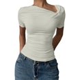 thumbnail image 1 of Women'S Off the Shoulder Tops Bo-W Y2k T Shirt Short Sleeve Fitted Summer Tee White XL, 1 of 7