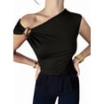 thumbnail image 1 of Women'S Off the Shoulder Tops Mental Elegant Asymmetrical Dressy Top Going Out Outfits Black L, 1 of 9
