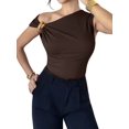 thumbnail image 1 of Women'S Off the Shoulder Tops Mental Elegant Asymmetrical Dressy Top Going Out Outfits Brown XL, 1 of 9