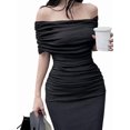 thumbnail image 1 of Women'S Offshoulder Low Breast Split Strap Slimming Dress Long Skirt Embellished Dress, 1 of 8