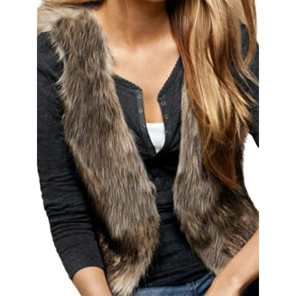 Women'S Ombre Faux Fur Vest Cropped Sleeveless Jacket Plush Short Waistcoat Casual Outerwear Brown XXL