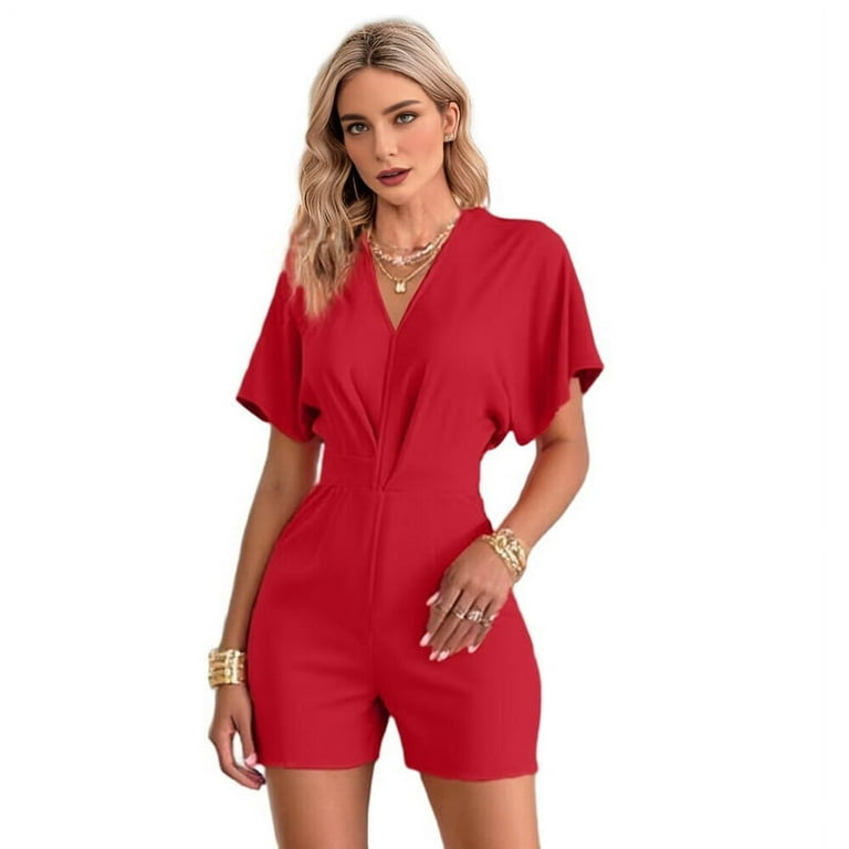 Women'S One Piece Jumpsuits Dressy Casual V-Neck Batwing Short