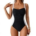 thumbnail image 1 of Women'S Ruched Swimsuit Flat Tummy Control Halter Adjustable Elegant Sports Monokini Black + White XL, 1 of 9