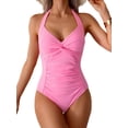 thumbnail image 1 of Olabelle Women'S One Piece Swimsuit Halter Bathing Suit Ruched Tummy Control Swimsuits Push Up Swimwear Pink M, 1 of 9