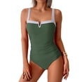 thumbnail image 1 of Women'S One Piece Swimsuits Color Block Slimming Tummy Control Bathing Suit V Full Coverage Swimwear Green L, 1 of 7