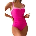 thumbnail image 1 of Women'S One Piece Swimsuits Color Block Slimming Tummy Control Bathing Suit V Full Coverage Swimwear Rose Powder M, 1 of 8