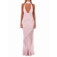 thumbnail image 1 of Women'S One Shoulder Halter Maxi Dress Elegant Ruffled O-Ring Sleeveless Evening Gown Long Cocktail Dress Pink S, 1 of 5