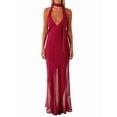 thumbnail image 1 of Women'S One Shoulder Halter Maxi Dress Elegant Ruffled O-Ring Sleeveless Evening Gown Long Cocktail Dress Wine Red L, 1 of 5