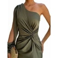 thumbnail image 1 of Women'S One Shoulder Long Sleeve High Split Cocktail Wedding Party Maxi Dress Green S, 1 of 8