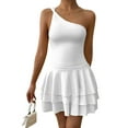 thumbnail image 1 of Women'S One Shoulder Smocked Shirred Tiered Ruffle Sleeveless A-Line Mini Dress White S, 1 of 7
