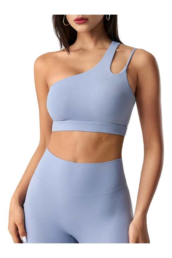Women'S One-Shoulder Sports Bra - Sleeveless One Strap Low Asymmetrical Workout Yoga Tops Blue L