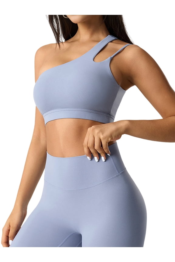 Women'S One-Shoulder Sports Bra - Sleeveless One Strap Low Asymmetrical Workout Yoga Tops Blue S