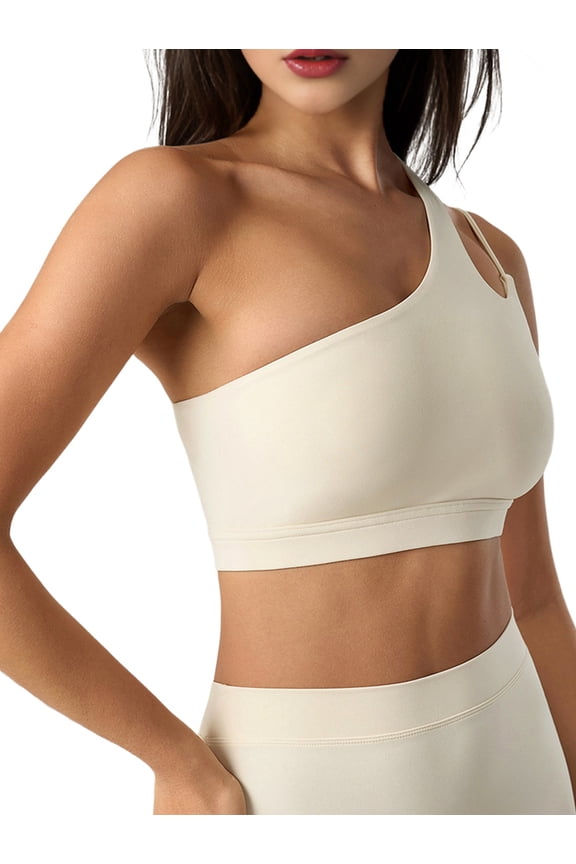 Women'S One-Shoulder Sports Bra - Sleeveless One Strap Low Asymmetrical Workout Yoga Tops Oat S