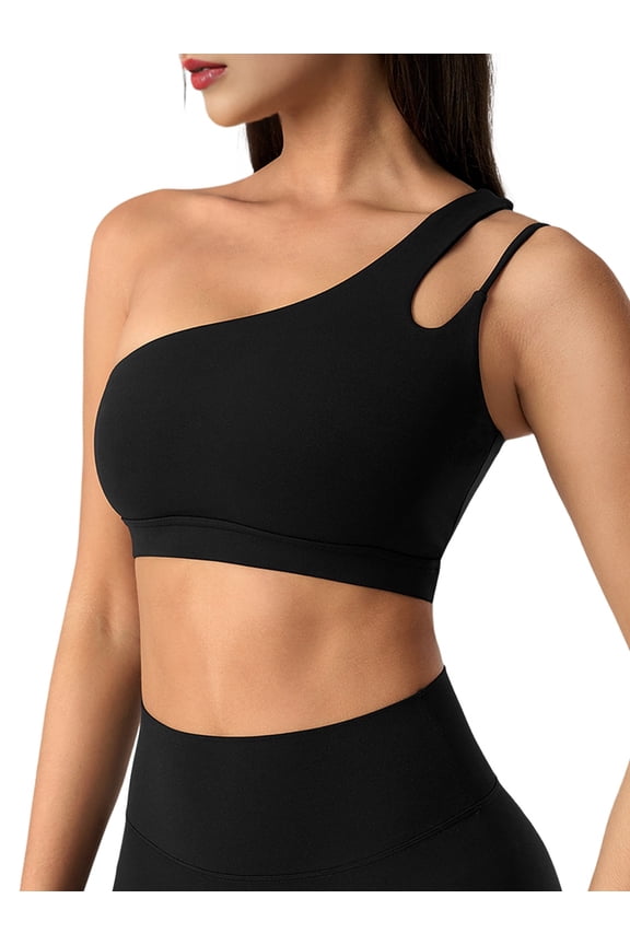 Women'S One-Shoulder Sports Bra - Sleeveless One Strap Low Asymmetrical Workout Yoga Tops