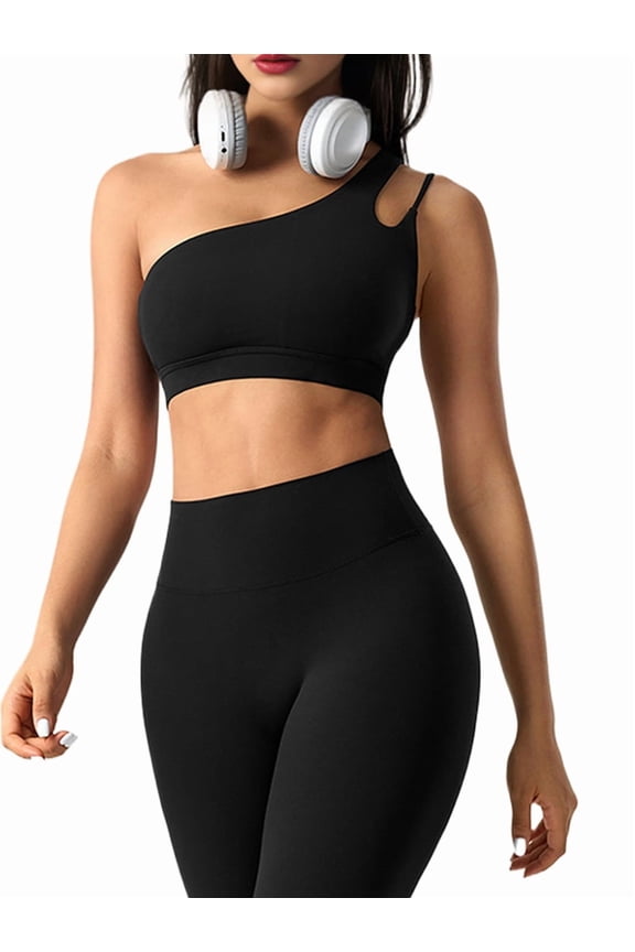 Women'S One-Shoulder Sports Bra - Sleeveless One Strap Low Asymmetrical Workout Yoga Tops