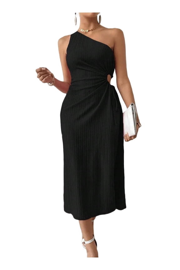 Women'S One Shoulder Sundress Cut Out High Split Sleeveless Midi Summer Dress