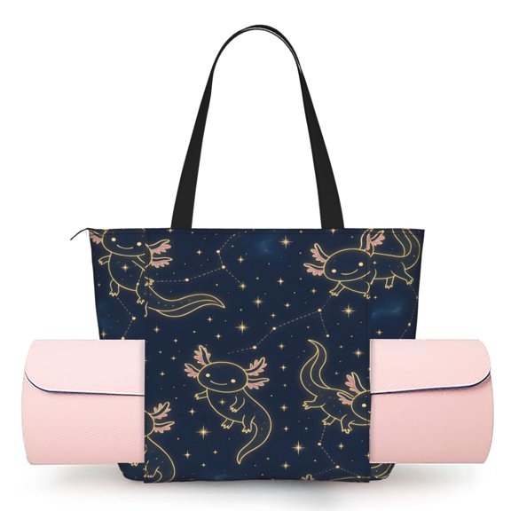 Women'S One-Shoulder Yoga Bag Lightweight Durable Yoga Mat Pocket Key Phone Inner Pocket For Gym Beach Travel Axolotl Constellations - Deep-Space Cute
