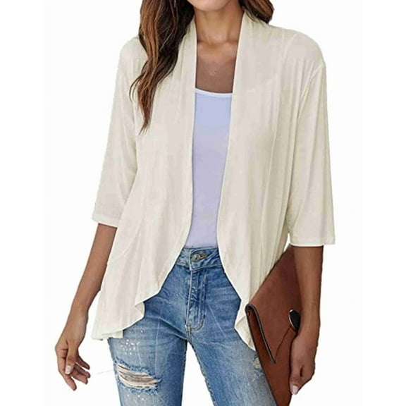 Women'S Open Front Cardigan 3/4 Sleeve Draped Soft Knit Sweaters M