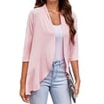 thumbnail image 1 of Women'S Open Front Cardigan 3/4 Sleeve Draped Soft Knit Sweaters Pink XXL, 1 of 7