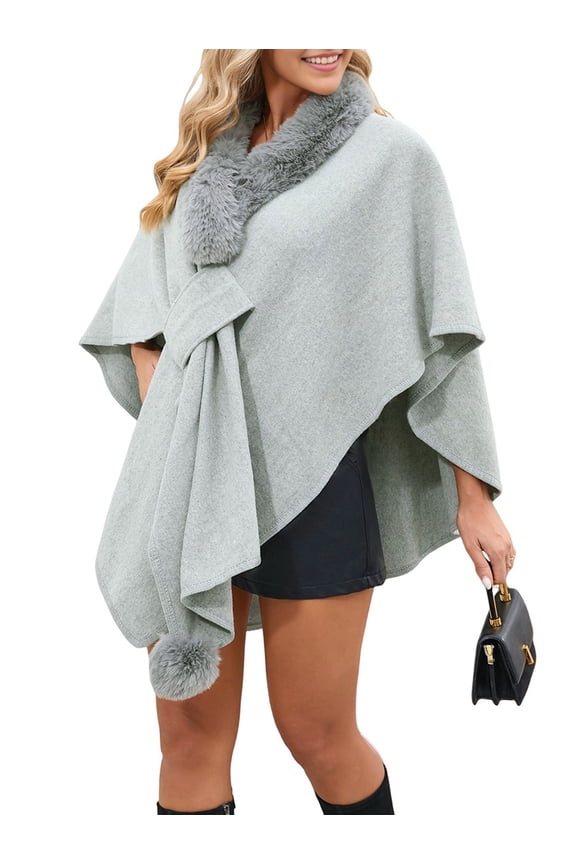 Women'S Open/ Front Cardigan Solid Color Poncho Cape Plus Size Knit Wraps for Fall Winter Light Gray One size